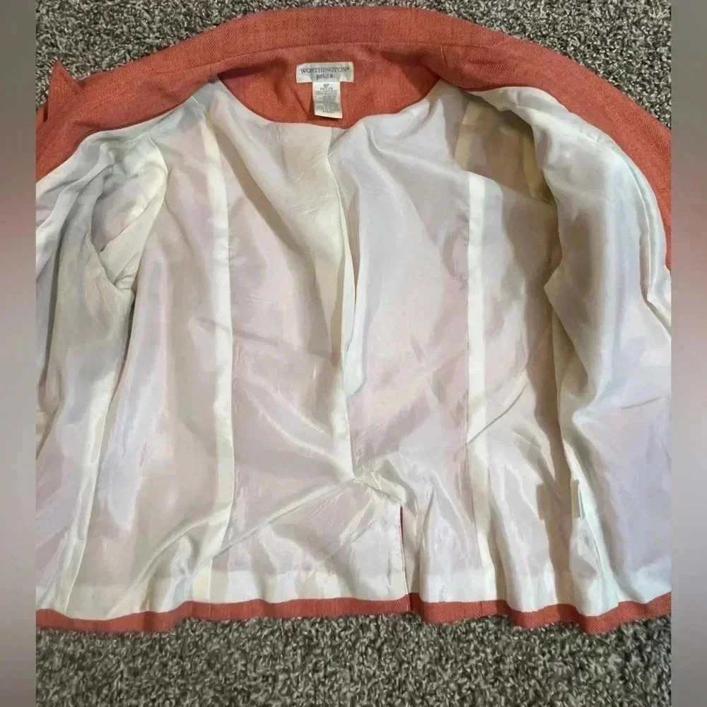 WORTHINGTON BLAZER CORAL 3/4 LENGTH VICTORIAN SLEEVES STRETCH SIZE 6 PETITE - Picture 3 of 8
